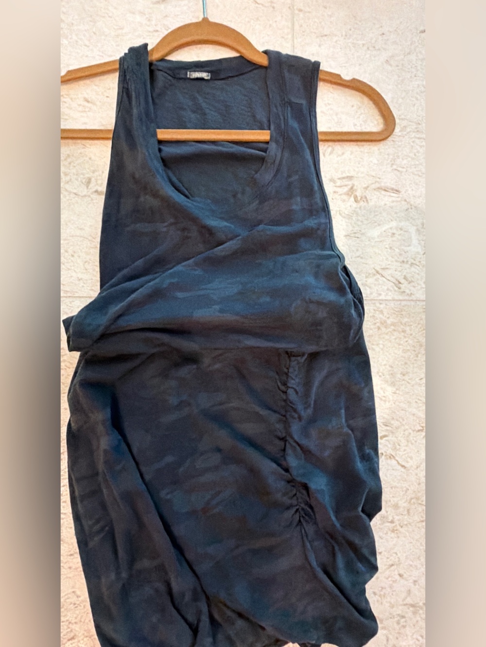 Monrow Camo Black and Heather Gray Ruched Detail Tank Dress